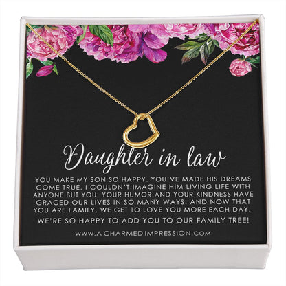 Daughter in Law, Gift for Bride, Gift from Mother in Law, Wedding Gift, Daughter to be, Welcome to the Family,  Unbiological Child Gift - Delicate Heart Necklace