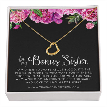 Bonus Sister Gift Necklace, Sister-In-Law Gift, Jewelry For Sister in Law, Step Sister Gift, Soul Sister, Best Friend - Delicate Heart Necklace