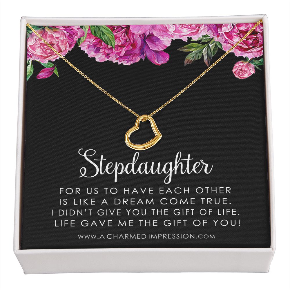 Stepdaughter Gifts from Stepmom Stepdad, Birthday Gifts for Daughter from Mom Dad, Stepdaughter Necklace, Unbiological Daughter Gift - Delicate Heart Necklace