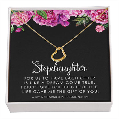 Stepdaughter Gifts from Stepmom Stepdad, Birthday Gifts for Daughter from Mom Dad, Stepdaughter Necklace, Unbiological Daughter Gift - Delicate Heart Necklace
