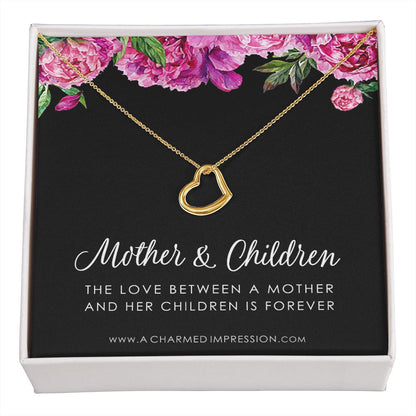 Mother and Children Necklace, Gifts for Mom Jewelry, Family Necklace, Mother Daughter Necklace, Mother's Day Birthday - Delicate Heart Necklace