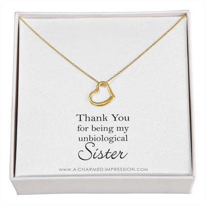 Unbiological Sister Necklace, Bonus Sister Gift, Sister-in-Law Gift, Jewelry for Sister in Law, Step Sister Gift, Soul Sister, Best Friend - Delicate Heart Necklace