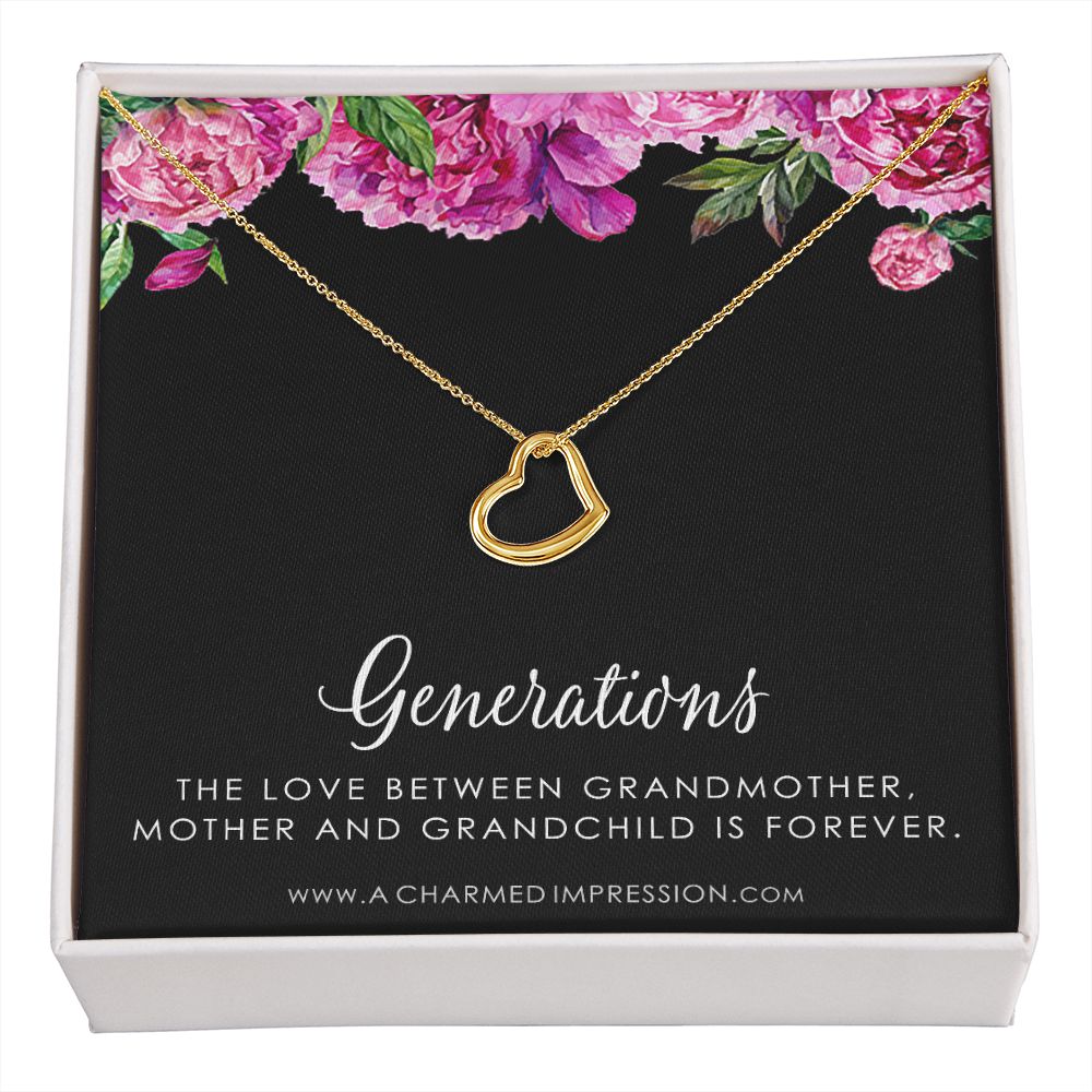 Three Generations of Love • Grandmother, Mother, Daughter/Son Jewelry • Gift for Mom Grandma Grandchild, Nana Jewelry - Delicate Heart Necklace