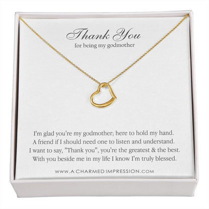 Godmother & Godchild Necklace, Gift for Godmother from Godchild, Godmother Gift, Jewelry for Godmother - Delicate Heart Necklace