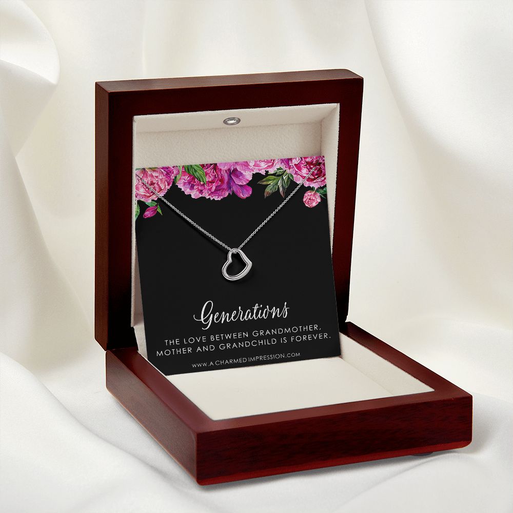 Three Generations of Love • Grandmother, Mother, Daughter/Son Jewelry • Gift for Mom Grandma Grandchild, Nana Jewelry - Delicate Heart Necklace