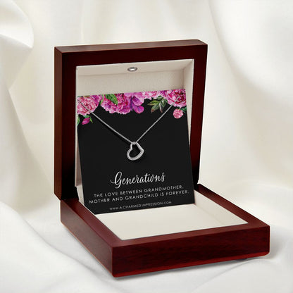 Three Generations of Love • Grandmother, Mother, Daughter/Son Jewelry • Gift for Mom Grandma Grandchild, Nana Jewelry - Delicate Heart Necklace