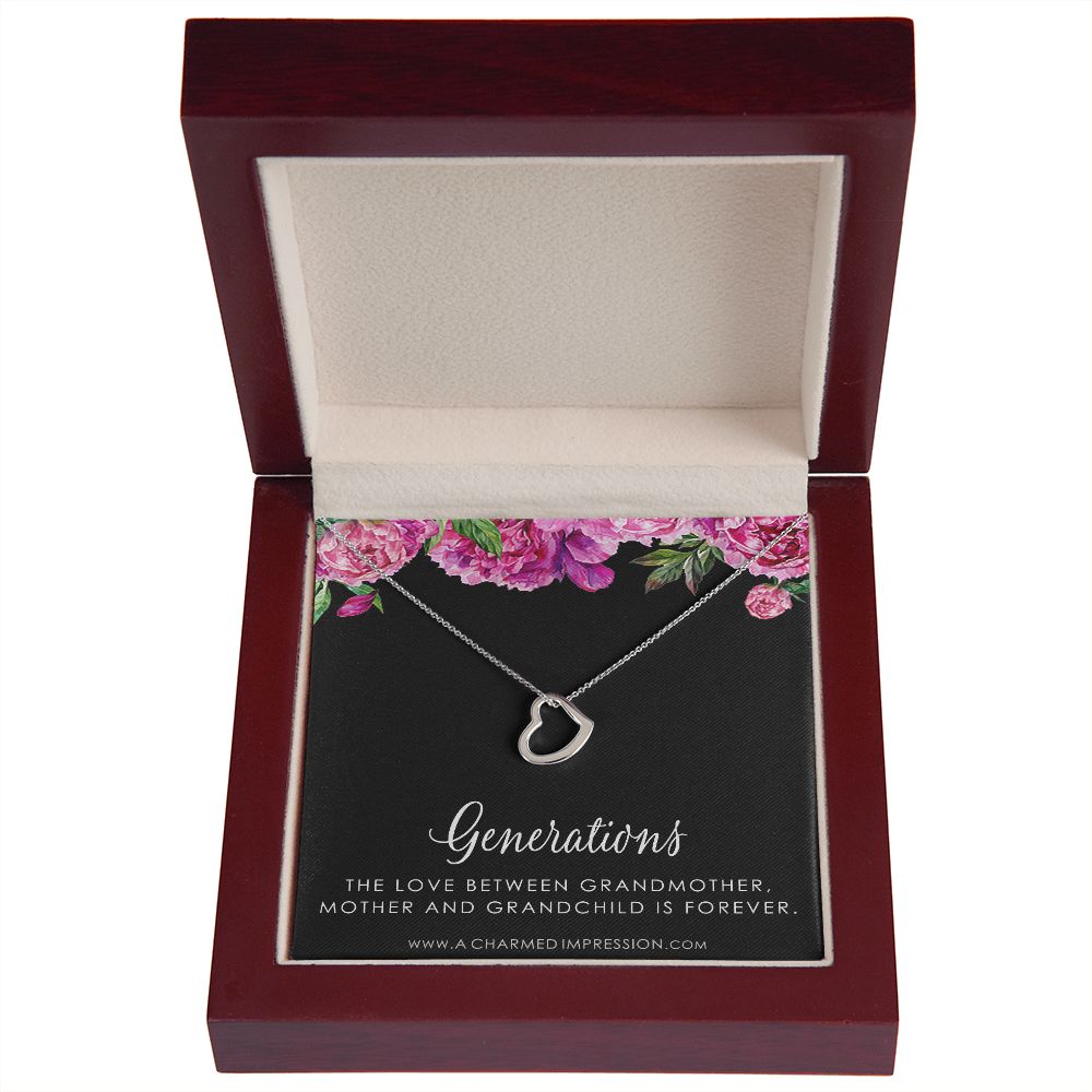 Three Generations of Love • Grandmother, Mother, Daughter/Son Jewelry • Gift for Mom Grandma Grandchild, Nana Jewelry - Delicate Heart Necklace