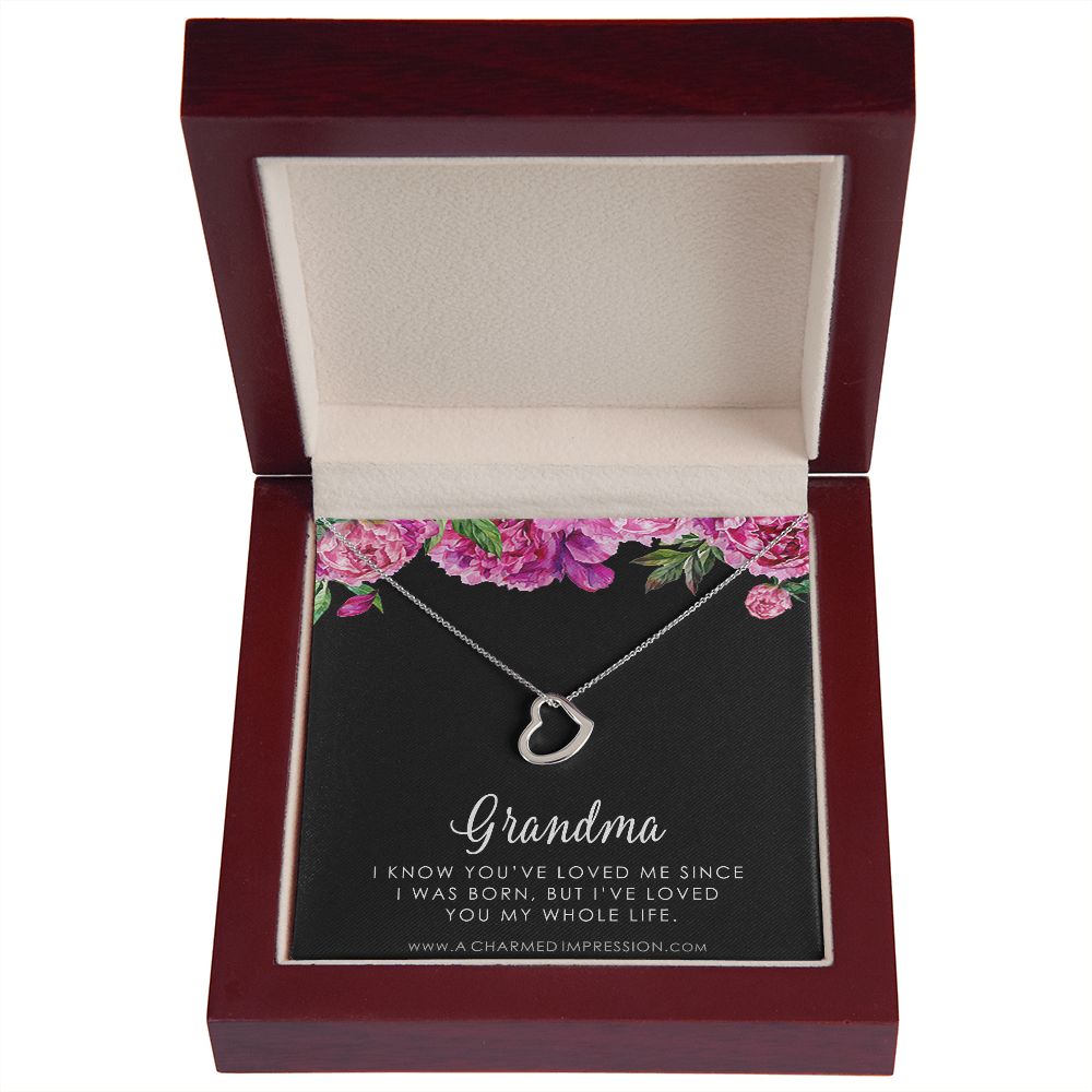 Grandma Love Necklace, Gifts for Granny, Mother's Day Present - Delicate Heart Necklace