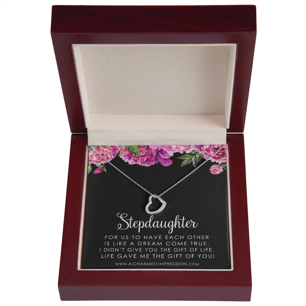 Stepdaughter Gifts from Stepmom Stepdad, Birthday Gifts for Daughter from Mom Dad, Stepdaughter Necklace, Unbiological Daughter Gift - Delicate Heart Necklace