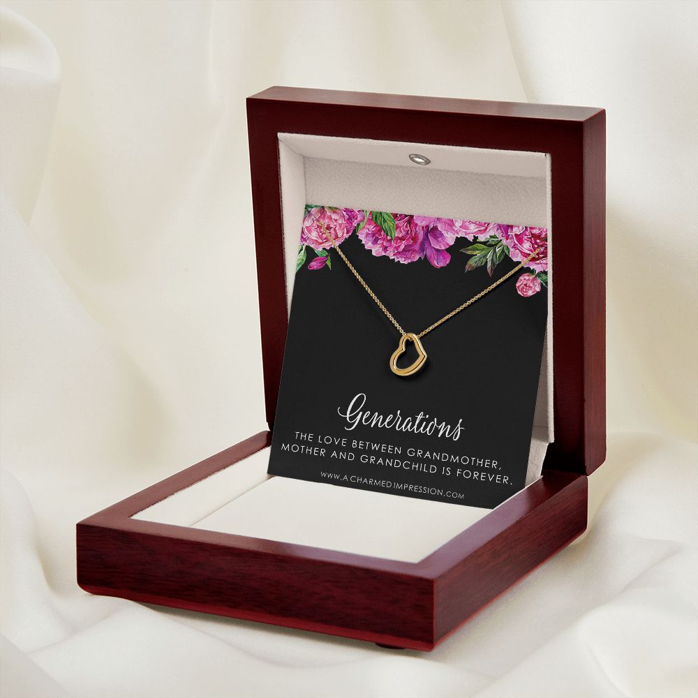 Three Generations of Love • Grandmother, Mother, Daughter/Son Jewelry • Gift for Mom Grandma Grandchild, Nana Jewelry - Delicate Heart Necklace