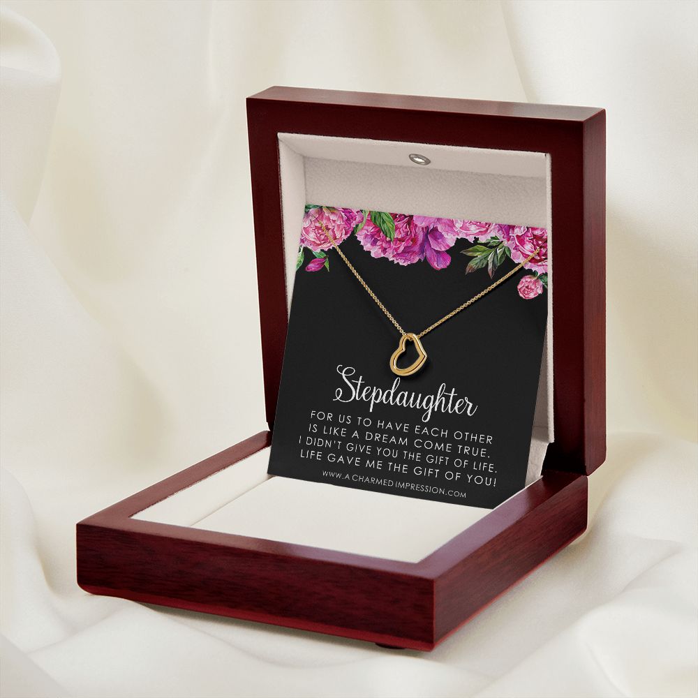 Stepdaughter Gifts from Stepmom Stepdad, Birthday Gifts for Daughter from Mom Dad, Stepdaughter Necklace, Unbiological Daughter Gift - Delicate Heart Necklace