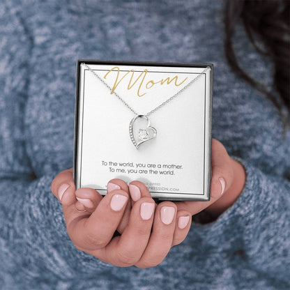 Mother Gift Necklace, Mother's Day Gift, Gifts for Mom, Mom Necklace, CZ Love Knot, Mom You Are the World