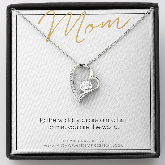 Mother Gift Necklace, Mother's Day Gift, Gifts for Mom, Mom Necklace, CZ Love Knot, Mom You Are the World
