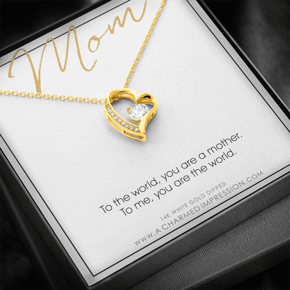 Mother Gift Necklace, Mother's Day Gift, Gifts for Mom, Mom Necklace, CZ Love Knot, Mom You Are the World