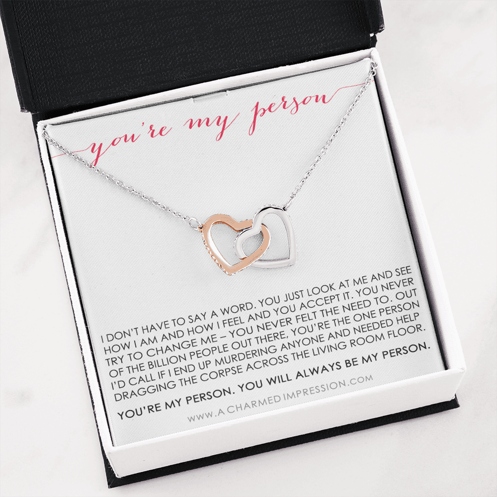 You Are My Person Gift, Best Friend Gift, You're My Person Necklace, Greys Anatomy Quote, Bestie Gift, BFF Gift, Interlocking Hearts