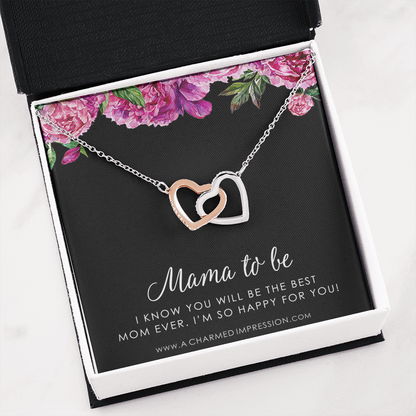 Congratulations Gifts for New Mom, Mama To Be Gifts, Expecting Mothers Necklace, Mommy Jewelry, Baby Shower, Adoption Gifts, Best Mom Ever, Interlocking Hearts