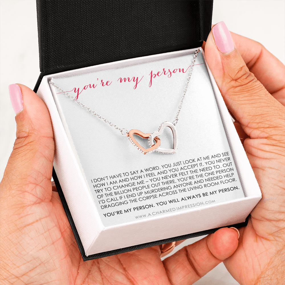 You Are My Person Gift, Best Friend Gift, You're My Person Necklace, Greys Anatomy Quote, Bestie Gift, BFF Gift, Interlocking Hearts