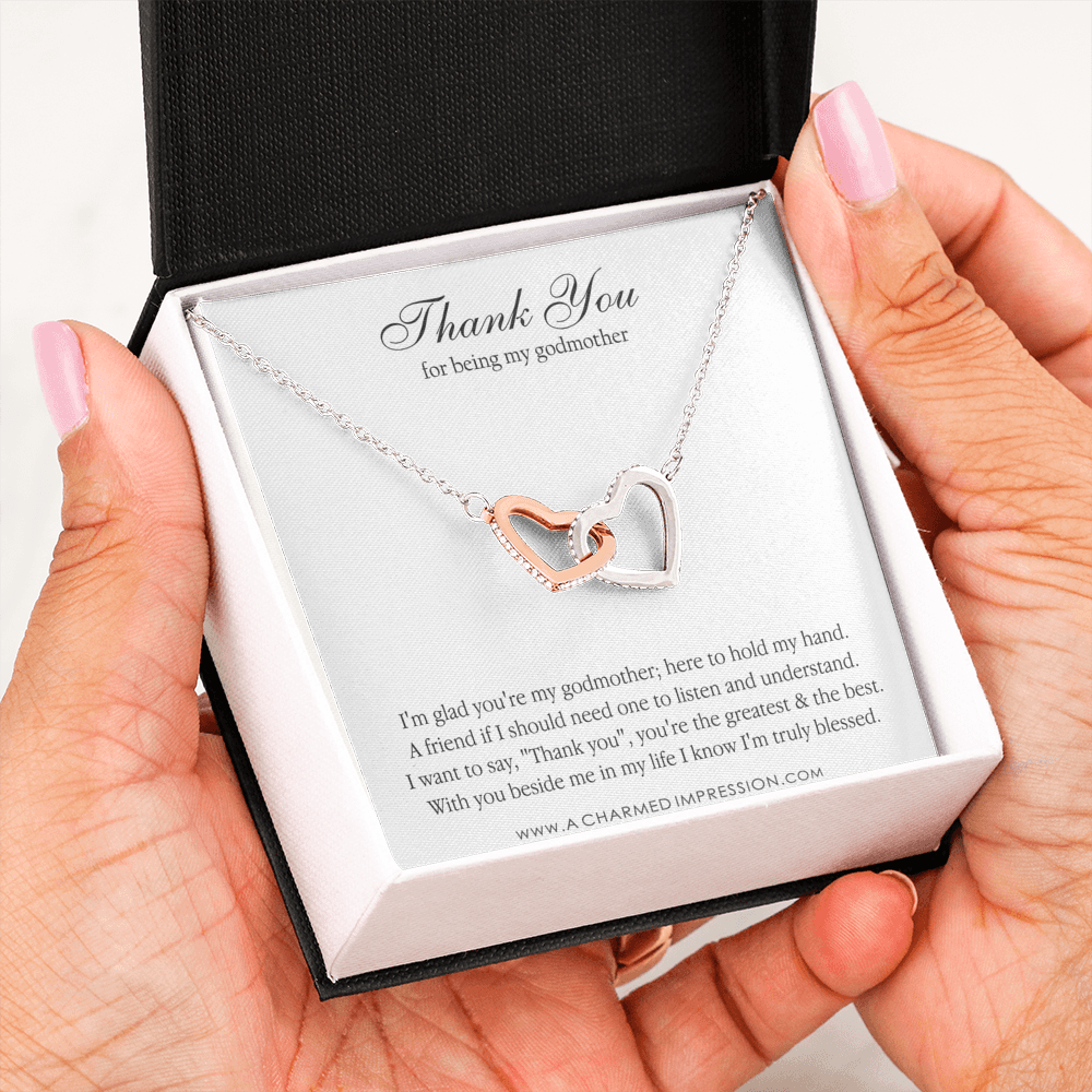 Godmother & Godchild Necklace, Gift for Godmother from Godchild, Godmother Gift, Jewelry for Godmother, Two Connected Hearts, Interlocking Hearts