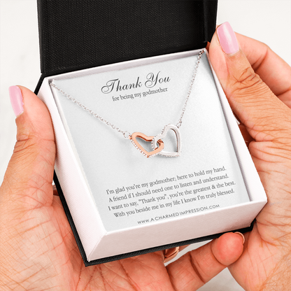 Godmother & Godchild Necklace, Gift for Godmother from Godchild, Godmother Gift, Jewelry for Godmother, Two Connected Hearts, Interlocking Hearts