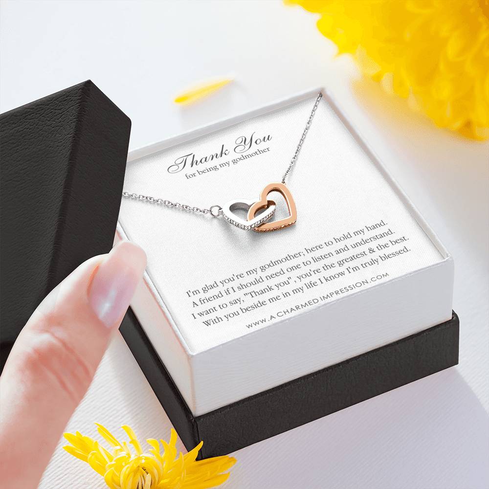 Godmother & Godchild Necklace, Gift for Godmother from Godchild, Godmother Gift, Jewelry for Godmother, Two Connected Hearts, Interlocking Hearts