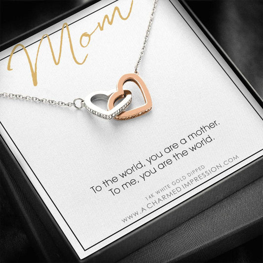 Mother Gift Necklace, Mother's Day Gift, Gifts for Mom, Mom Necklace, CZ Love Knot, Mom You Are the World