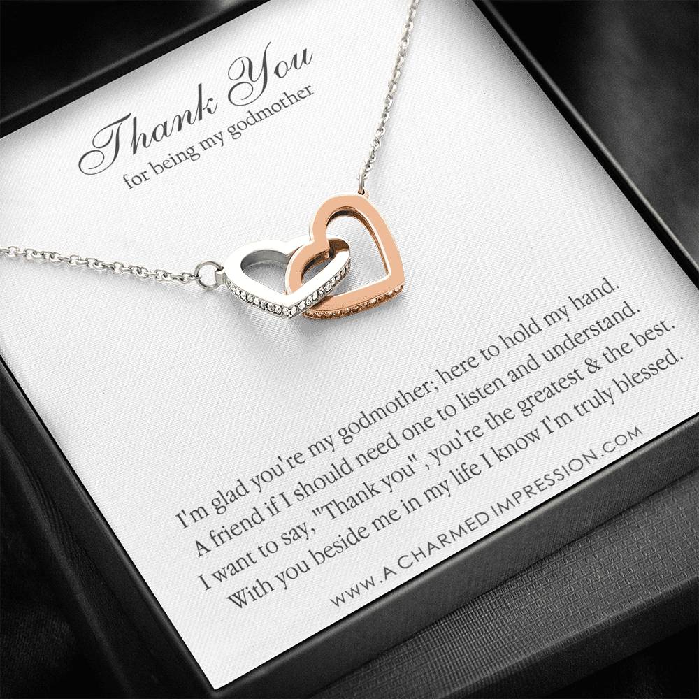Godmother & Godchild Necklace, Gift for Godmother from Godchild, Godmother Gift, Jewelry for Godmother, Two Connected Hearts, Interlocking Hearts
