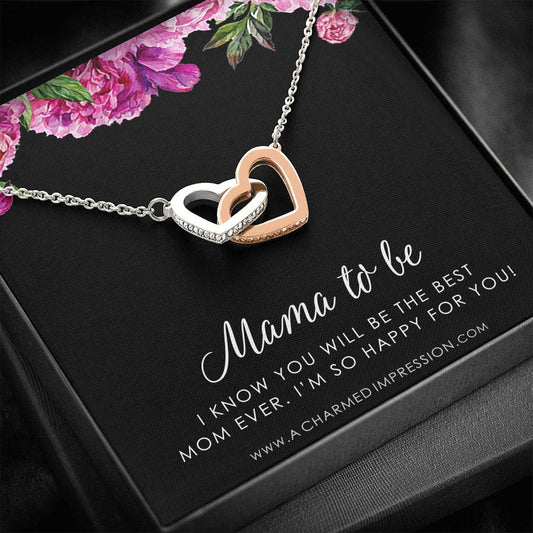 Congratulations Gifts for New Mom, Mama To Be Gifts, Expecting Mothers Necklace, Mommy Jewelry, Baby Shower, Adoption Gifts, Best Mom Ever, Interlocking Hearts