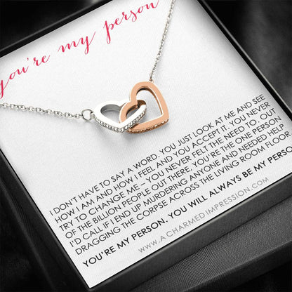You Are My Person Gift, Best Friend Gift, You're My Person Necklace, Greys Anatomy Quote, Bestie Gift, BFF Gift, Interlocking Hearts