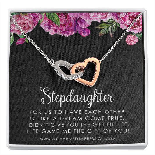 Unbiological Daughter Gift, Step Daughter Gift, Stepdaughter Necklace, Daughter Jewelry, Birthday Gift Idea, Interlocking Heart Necklace