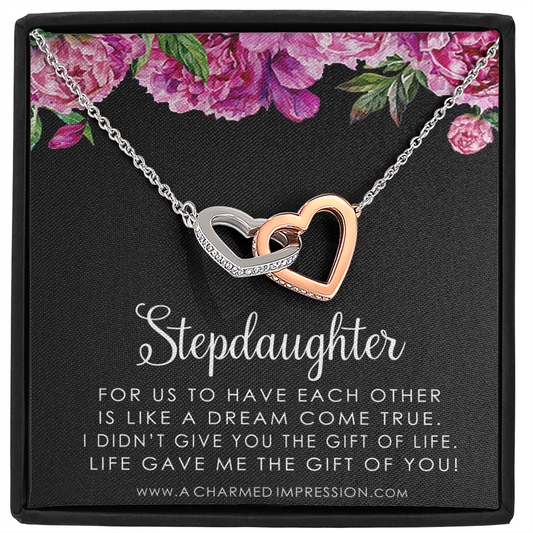 Unbiological Daughter Gift, Step Daughter Gift, Stepdaughter Necklace, Daughter Jewelry, Birthday Gift Idea, Interlocking Heart Necklace