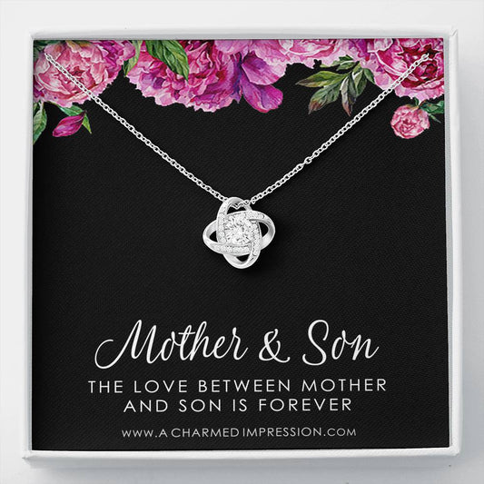 Gifts for Mom - Mother and Son Necklace - Boy Mom Gift - Love Knot Charm - Infinite Love Jewelry - Sterling Silver - Adjustable Length