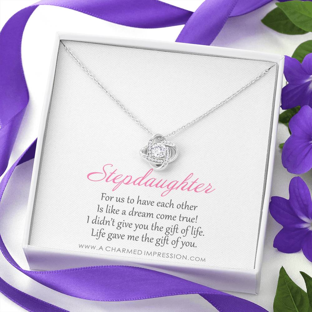 Stepdaughter Gifts from Stepmom Stepdad, Birthday Gifts for Daughter from Mom Dad, Stepdaughter Necklace, Unbiological Daughter Gift - Love Knot Necklace