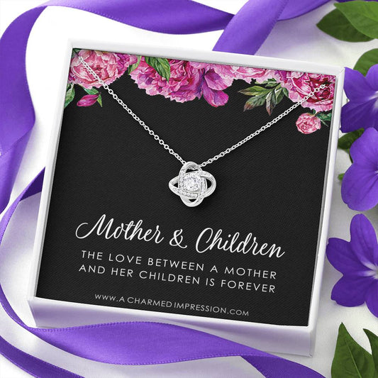 Mother and Children Necklace, Gifts for Mom Jewelry, Family Necklace, Mother Daughter Necklace, Mother's Day Birthday, Love Knot