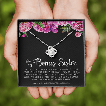 Bonus Sister Gift Necklace, Sister-In-Law Gift, Jewelry For Sister in Law, Step Sister Gift, Soul Sister, Best Friend - Love Knot Necklace