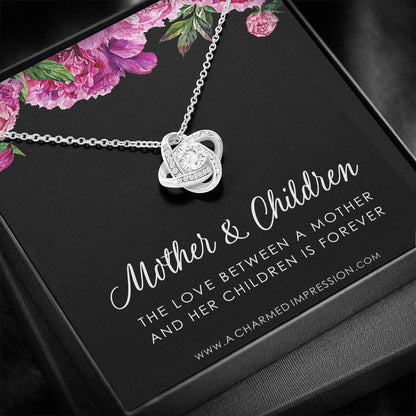 Mother and Children Necklace, Gifts for Mom Jewelry, Family Necklace, Mother Daughter Necklace, Mother's Day Birthday, Love Knot