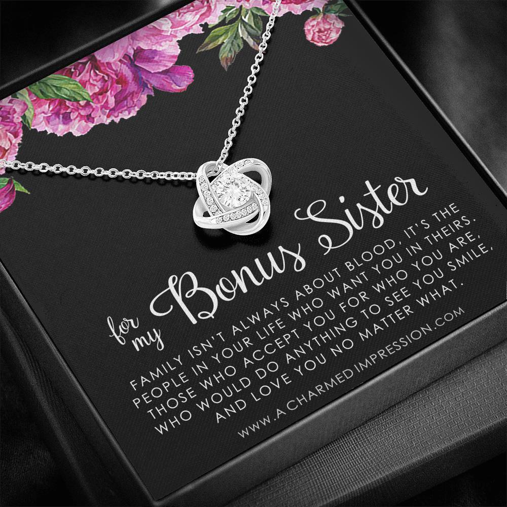 Bonus Sister Gift Necklace, Sister-In-Law Gift, Jewelry For Sister in Law, Step Sister Gift, Soul Sister, Best Friend - Love Knot Necklace