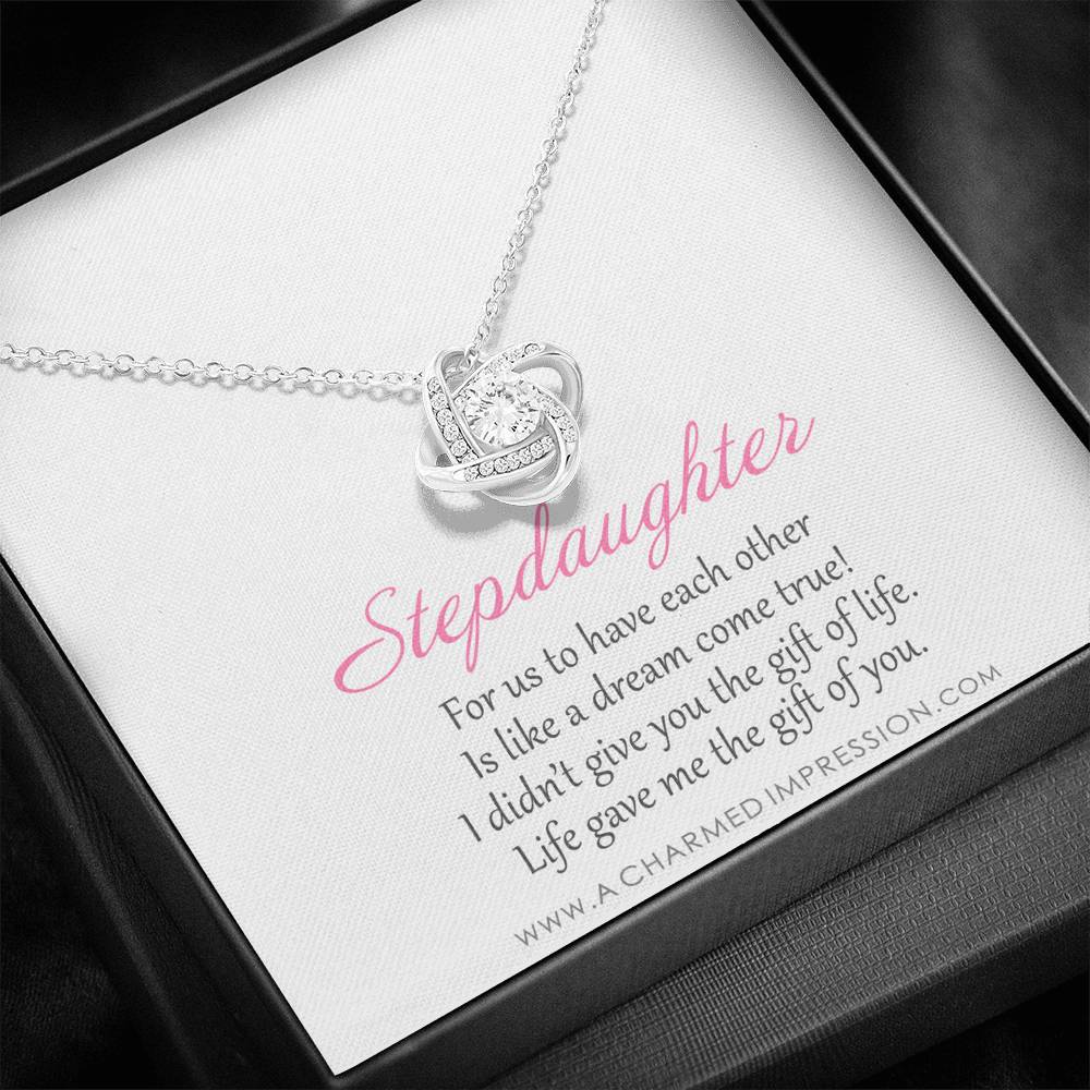 Stepdaughter Gifts from Stepmom Stepdad, Birthday Gifts for Daughter from Mom Dad, Stepdaughter Necklace, Unbiological Daughter Gift - Love Knot Necklace