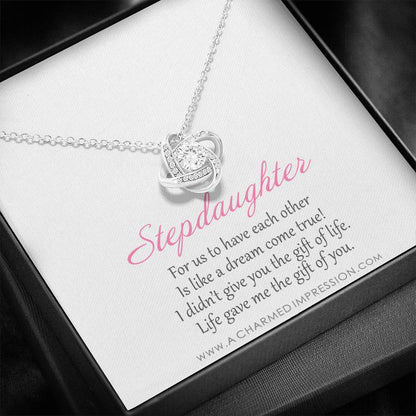 Stepdaughter Gifts from Stepmom Stepdad, Birthday Gifts for Daughter from Mom Dad, Stepdaughter Necklace, Unbiological Daughter Gift - Love Knot Necklace