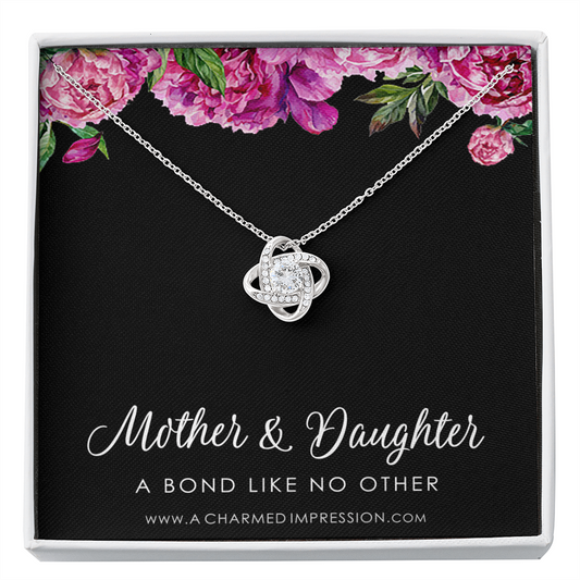 Gifts for Mom - Mother and Daughter Necklace - Girl Mom Gift - Love Knot Charm - Endless Love Jewelry - Adjustable Length