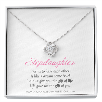 Stepdaughter Gifts from Stepmom Stepdad, Birthday Gifts for Daughter from Mom Dad, Stepdaughter Necklace, Unbiological Daughter Gift - Love Knot Necklace