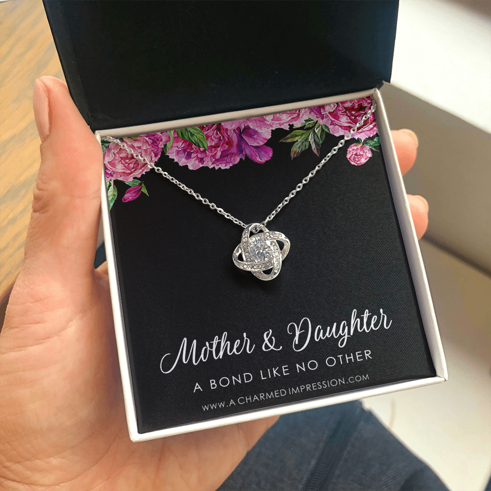 Gifts for Mom - Mother and Daughter Necklace - Girl Mom Gift - Love Knot Charm - Endless Love Jewelry - Adjustable Length