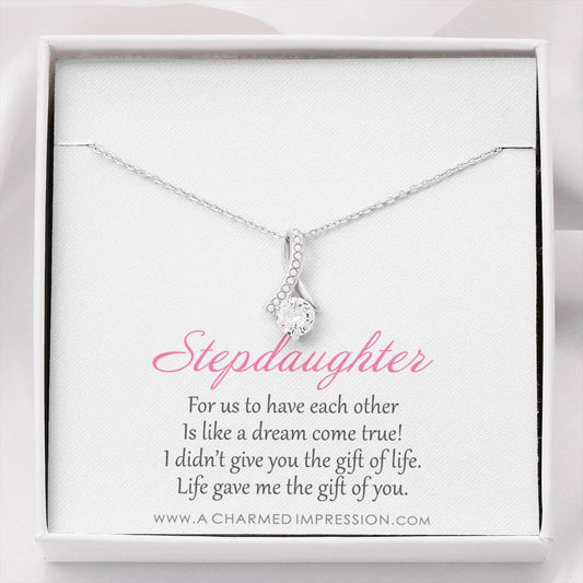 Stepdaughter Gifts from Stepmom Stepdad, Birthday Gifts for Daughter from Mom Dad, Stepdaughter Necklace, Unbiological Daughter Gift