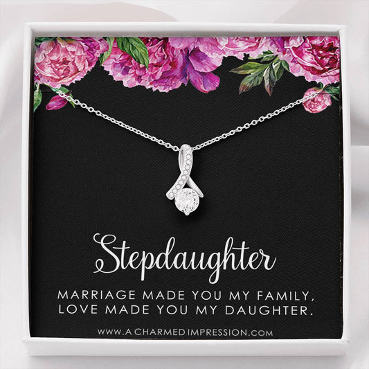 Stepdaughter Gifts from Stepmom Stepdad, Birthday Gifts for Daughter from Mom Dad, Stepdaughter Necklace, Unbiological Daughter Gift