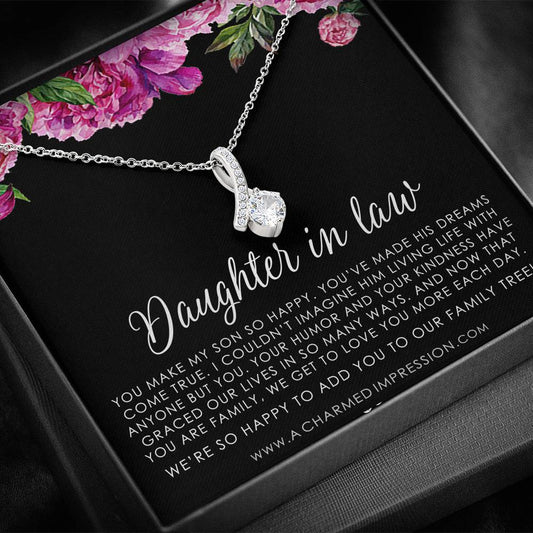 Daughter-In-Law Gift Necklace: Wedding Gift, Jewelry From Mother-In Law, Gift for Bride, Love Knot Necklace 14k White Gold