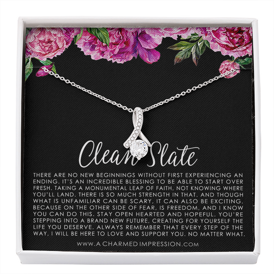 New Beginnings Gift for Her, Clean Slate, New Beginnings Necklace, Breakup Gift Necklace, Blank Slate, in 14K White Gold