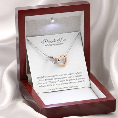 Godmother & Godchild Necklace, Gift for Godmother from Godchild, Godmother Gift, Jewelry for Godmother, Two Connected Hearts, Interlocking Hearts