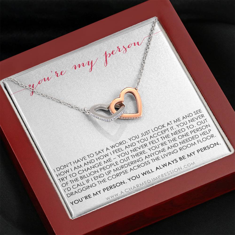 You Are My Person Gift, Best Friend Gift, You're My Person Necklace, Greys Anatomy Quote, Bestie Gift, BFF Gift, Interlocking Hearts
