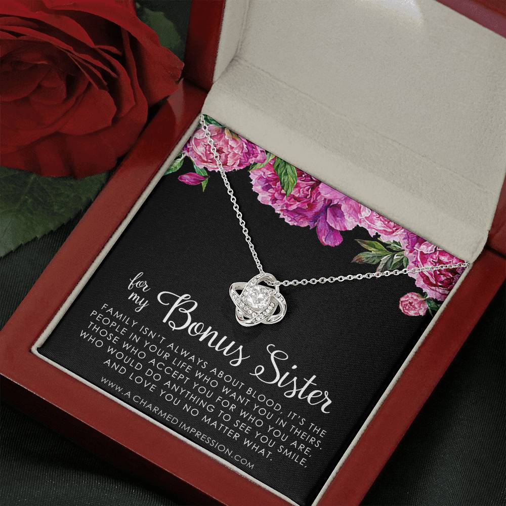 Bonus Sister Gift Necklace, Sister-In-Law Gift, Jewelry For Sister in Law, Step Sister Gift, Soul Sister, Best Friend - Love Knot Necklace