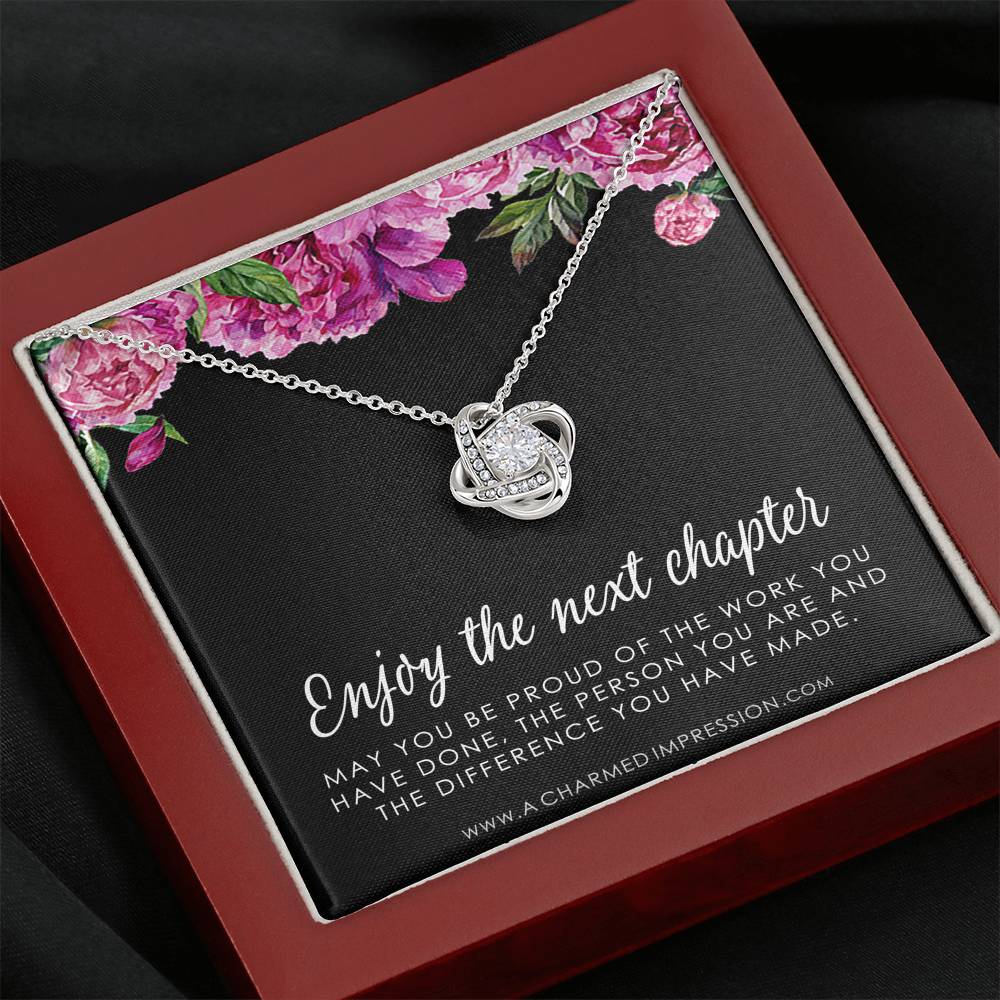 Retirement Gifts for Women, Enjoy the Next Chapter New Job, Promotion, Service Appreciation, Retirement Gift for Her, Love Knot CZ Diamond Necklace