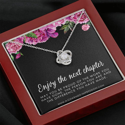 Retirement Gifts for Women, Enjoy the Next Chapter New Job, Promotion, Service Appreciation, Retirement Gift for Her, Love Knot CZ Diamond Necklace